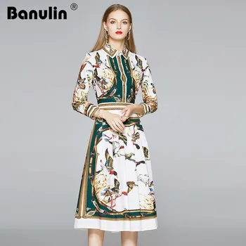 Banulin 2020. aasta Kevad-Suve Moe Raja Puhkus Kleit Naiste Pikad Varrukad Loomade Vintage Kett Prindi Midi Kleit vestido