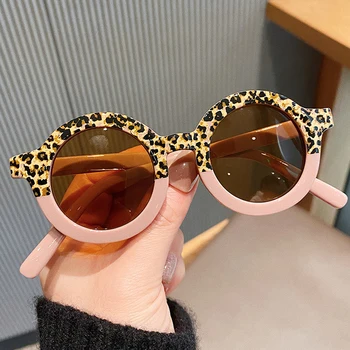 2021 Uus Mood Brändi Candy Värvi Ümmargused Päikeseprillid Lastele Vintage Leopard Pink Raami Väike Päike Prillid Tüdrukud Poisid Prillid