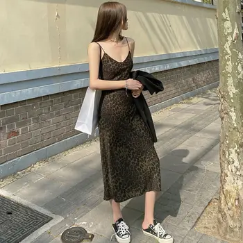 Varrukateta Kleit Seksikas Naiste Spagetid Rihm Leopard Streetwear Kõik-mängu Uus Summer korea Stiilis Mood Ðikk Vaba aja veetmise Lihtne Ins