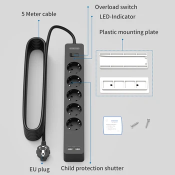 NTONPOWER Võrgu Filter Seina Surge Protector Paigaldatud USB harupesa, mille Paster Laiendamine Pistikupesa EU Pistik Kodu-Kontor