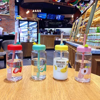 Uus Kawaii Maasika Viljad Piima-Vee Pudel Õled Cute Cartoon Lekkekindlad Joogi Pudelid Läbipaistva Klaasi Vee Pudelid
