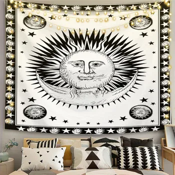 Valge Must Sun Moon Mandala Tähistaeva Vaip Seina Riputamise Bohemian Mustlane Psühhedeelne Tapiz Nõidus Astroloogia Vaip