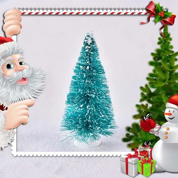 1tk Väike DIY Jõulupuu Võltsitud Mänd, Mini Sisal Pudel Pintsliga Jõulupuu Santa Lumi Külm Küla Maja