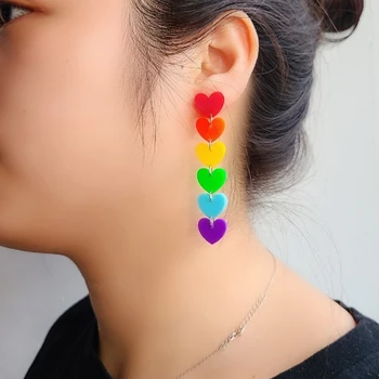 Mood Rainbow Värvi Pikk Tutt Akrüül Kõrvarõngad Naistele Armas Mini Virsik Südame Liialdatud Kõrva Ripats Dangles