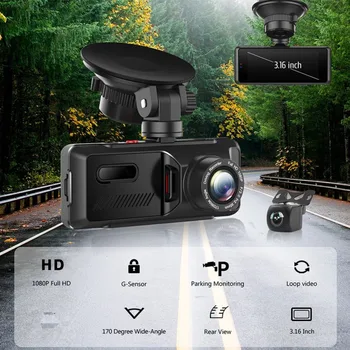 Car DVR Ees Taga Video 1080P Täis-HD-G-Sensor, Dual Kriips Cam Autode Liikumise Tuvastamise Sõiduki Kaamera