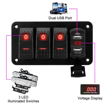 6-30V 3Gang LED Lüliti Paneeli Valgus Lülitab USB Laadijad Splitter Moderniseerimiseks Tarvikud Mere Laeva, Paadi, Haagissuvila Veoauto Haagis
