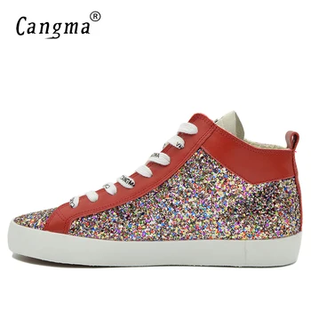 CANGMA Kuulus Stiilne Naine on Ehitud Multi-Värvilised Kingad Keskel Brändi Tossud Naistele Glitter Jalatsid, Naiste Pitsiline Üles Vabaaja Jalatsid
