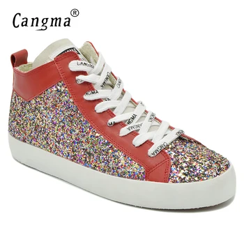 CANGMA Kuulus Stiilne Naine on Ehitud Multi-Värvilised Kingad Keskel Brändi Tossud Naistele Glitter Jalatsid, Naiste Pitsiline Üles Vabaaja Jalatsid