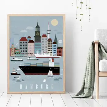 Kapten Plakat, Saksamaa Hamburg Vaatamisväärsused Lõuendile Maali ja Trükib Linna Maastik Seina Art Pilte elutuba Home Decor