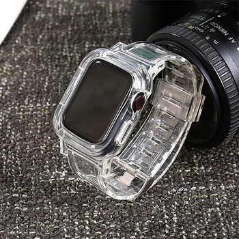 Uusim Juhtum+Rihm Apple Watch Band 5 4 3 44/40/42/38mm Pehme Läbipaistev Silikoon Käevõru kummipaelaga IWatch Seeria 5 44mm