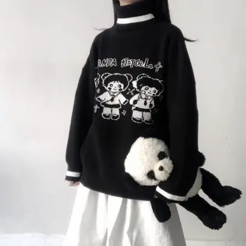 Jaapani Tüdruk Magus Kolledži Stiilis Kootud Kampsun Sügisel Uus Tänav Naiste Harajuku Cute Cartoon Lahti Pikkade varrukatega Pullover