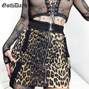 Goth Tume Punk Gooti Esteetiline Grunge Naiste Mini Seelikud Harajuku Kõrge Vöökoht Leopard Printida ALine Seelik Segast Seksikas Partywear