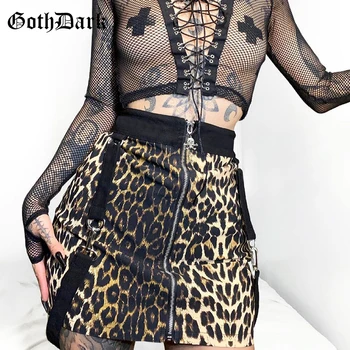 Goth Tume Punk Gooti Esteetiline Grunge Naiste Mini Seelikud Harajuku Kõrge Vöökoht Leopard Printida ALine Seelik Segast Seksikas Partywear