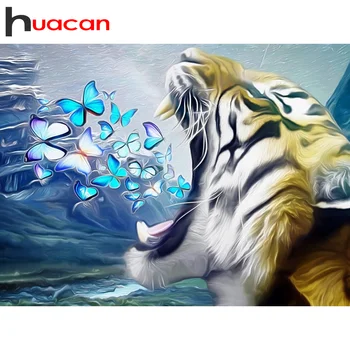 Huacan Täis Ruut/Ring Diamond Värvimine Tiger Loomade Kodu Kaunistamiseks Diamond Mosaiik Liblikas Seina Kaunistamiseks