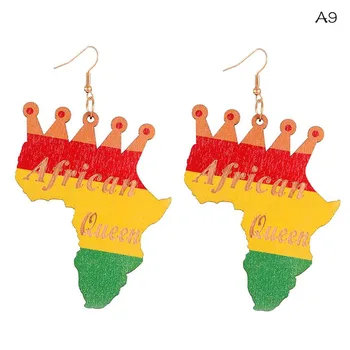 WHOMEWHO Laseriga Lõigatud naturaalsest Puidust Aafrika Kaart Kirjeldab Ankh Crown Queen Rock Kõrvarõngad Vintage Partei Klubi Aafrika Ehted Puust DIY