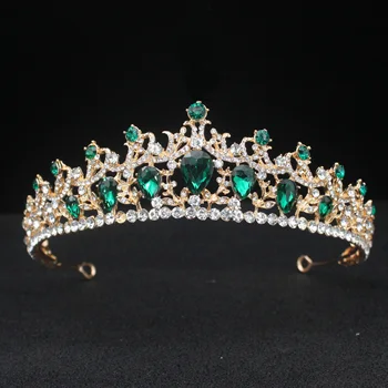 Uus Vintage Barokk Roheline Kristall Tiaras Kroonid Naiste jaoks Tüdrukud Pruudi Pulmas Juuksed Ehted Tarvikud Luksus Peapael Diadem