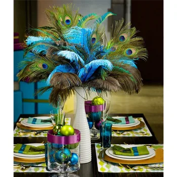 100 Tk/palju Kuninglik sinine Paabulind Sulgi jaoks Käsitöö 70-80cm Peacock Feather Kleit DIY Home Hotel Decor Pulm Teenetemärgi Plumes