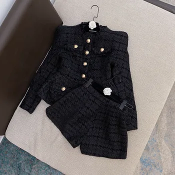 Jope Püksid Sobivad Naiste Must Valge Tweed 2021 Uus Kevad Hele Silk Tweed Pintsak lühikesed Püksid, Ülikond Kaks rõivakomplekti Kõrge Kvaliteediga