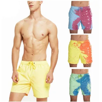 Hot style Vesi muutub värv ujumine reisikohvrid beach püksid meeste Euroopa ja suured temperatuuri tundliku värvi lühikesed püksid