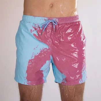 Hot style Vesi muutub värv ujumine reisikohvrid beach püksid meeste Euroopa ja suured temperatuuri tundliku värvi lühikesed püksid
