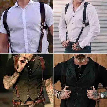 Meeste Nahast Vest Rihmad Traksid PU Rihmad Reguleeritavad Vintage Meeste Rinnal Mens Rakmed Suspender Traksidega Rihmad Lukk L9L7