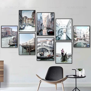 Tänapäeva Veneetsia Itaalia Fotograafia Plakat Pildid Kaarsild Kalapüügi Paat Lõuend Seina Maali Kunst Pildid Interjöör Home Decor