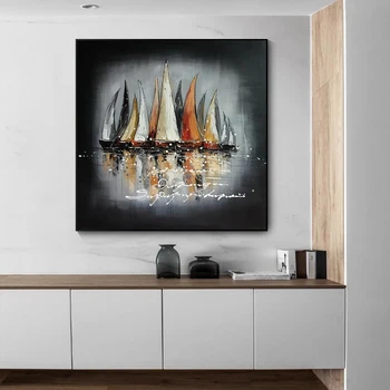 Abstraktne purjelaevad Jõel Lõuendile Maali Kaasaegne graafika ja Plakatid Seina Art Pilte elutuba Kodu Kaunistamiseks