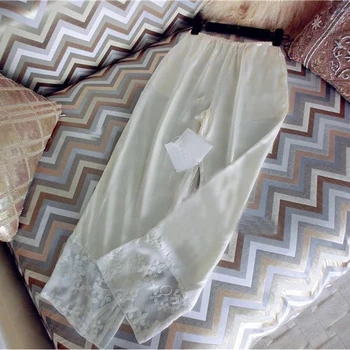 Naiste Siidist Pidžaama Kevadel ja Suvel Atlass-Siid Seksikas Pluss Suurus Tikitud Sleepwear Kahe-osaline Komplekt, Pikk Varrukas Kodu Riided