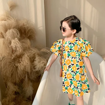 2021 Suvel Lapsed Tüdrukud Uus Mull Varruka Õie Moe Printsess Kleit Baby Puuvillane Armas Riided Puuvill, #9437
