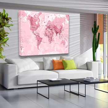 1 Paneel Suured Vintage Roosa Maailma Kaart Art Design Plakat HD Trükitud Lõuendile Kasutamiseks Kodus elutoas Ja Kontori Seina Värvimine