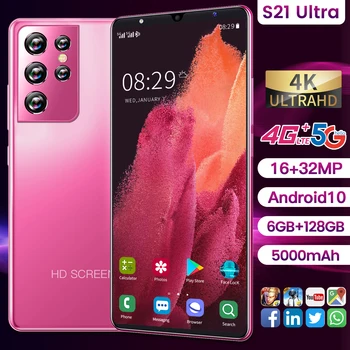 S21 Ultra 5.3 Tolline Android Nutitelefonid Odav 5G LASE 10-Core MTK-6889 8GB+256GB Mobiiltelefonides 5000mAh Avada Dual SIM mobiiltelefon