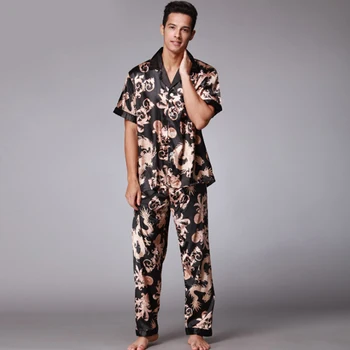 2tk Meeste Pidžaama Komplekti Sleepwear Meeste Suvel Nightwear Vann Rüü Lühike Pidžaamad Mees Siidist Pidžaama Püksid Topid Püksid Pidžaamad