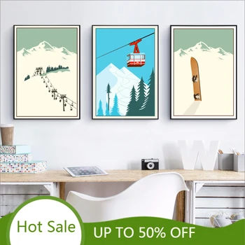 Talisport Suusatamine Seina Art Lõuend Maalisid Plakateid Prindib Vintage Reisi Ski Snow Mountain Talvel Pilte Kodu Kaunistamiseks