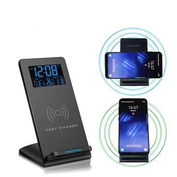 Elektriline Äratuskell Juhtmevaba Laadimine Seisma Desktop Telefoni Omanik Laadija Samsung iPhone Temperatuuri LCD Digitaalne Kell