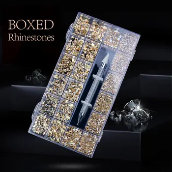 1box Luksuslik Rhinestone Koguda Küünte Kaunistamiseks lamedapõhjaline Klaas Diamond DIY Küünte Ehted Seatud Hot Müük