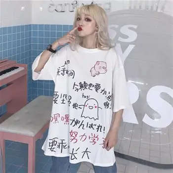 Harajuku Tshirt Naiste T-Särk Hip-hop-korea Teksti Cartoon Graffiti Trükkimine Lühikeste varrukatega T-särk Vintage Punk Riided Kawaii