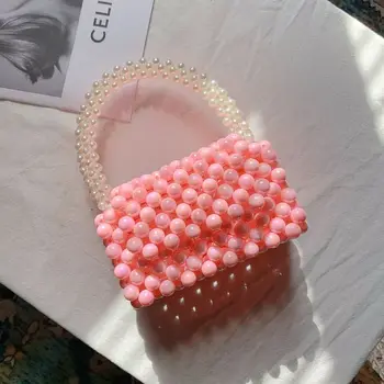 Pärlid Käekotid Naistele 2021 Uus Elegantne Korea Käsitsi Kootud Pearl Beaded Rahakotid Ja Käekotid Daamid Suur Korv Sidur Tassima Kotid