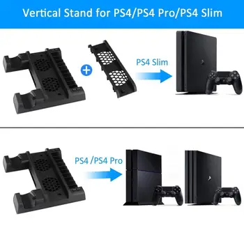 Sobib PS4 / PS4 Slim / PS4 Pro Ultra-õhuke, Vertikaalne Seista + Jahutus Ventilaatori Kontroller Kriimustatud Anti-slip Laadimise Alus