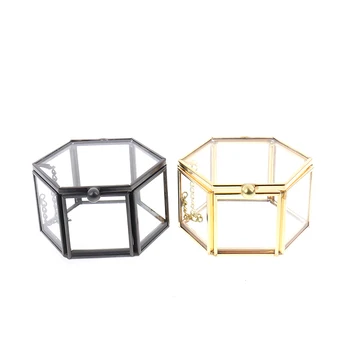 Ehted Korraldaja Omanik Tabletop Containe Kuusnurk Läbipaistev Klaas Ringi Box Abielusõrmus Kasti Geomeetriline Läbipaistvast Klaasist Ehted Box