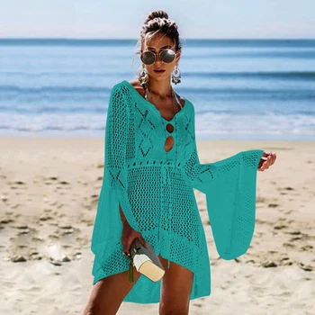 Naiste Heegelda Tahke Cover-Ups Beach Kanda Suvel Seksikas Silma Beach Kleit Varjata Supelrõivad Valge Kudumise Trikoo Tuunika Kleit