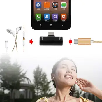 Dual C-Tüüpi Kõrvaklapid Kõrvaklappide Heli Laadimine Laadija Adapter Splitter Konverteri jaoks Xiaomi 6 6 8 Note3 Huawei Mate 10 20