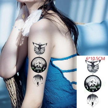 Veekindel Ajutine Tätoveering Kleebis Wolf Mountain Puu Moon Laine Lennuk Seksikas Body Art Tattoo Flash Võltsitud Tätoveering Naised Mehed