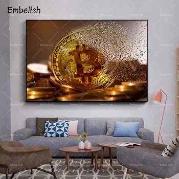 Embelish 1 Tükki Mood Lahe Kuldne Bitcoin Seina Pildid elutuba Kaasaegse Kodu Decor HD Print Lõuend Maalid, Plakatid