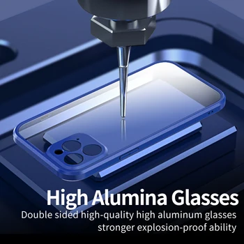 Luksus HD Kahepoolne Klaasist Telefon Case For iPhone 12 11 Pro Max Mini Selge Patendi Snap Anti-Knock Tugev Adsorptsioon Metallist Kaas