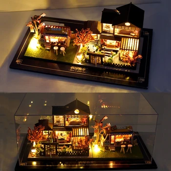Mini Suurus Casa DIY Puidust Nukk Maja Kit Kääbus koos Mööbli Jaapani Suvila Nukumaja Mänguasjad Lastele Tüdrukud Xmas Kingitused