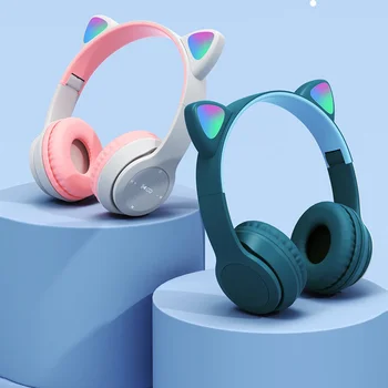 LED Kass Kõrva Juhtmeta Kõrvaklapid Bluetooth-ühilduvad Kõrvaklapid Lapsed Kingitus Peakomplekt Koos Mikrofoniga Müra Tühistamises Online-Õpe