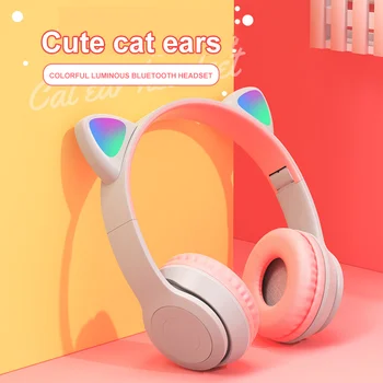 LED Kass Kõrva Juhtmeta Kõrvaklapid Bluetooth-ühilduvad Kõrvaklapid Lapsed Kingitus Peakomplekt Koos Mikrofoniga Müra Tühistamises Online-Õpe