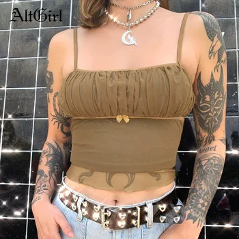 AltGirl Y2k Vintage Gooti Camis Naiste Emo Alternatiivsete Haldjas Grunge Silma Segast Olkaimeton Saagi Tops Pastell Goth Punk Särgid