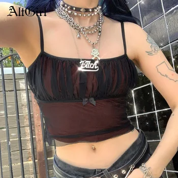 AltGirl Y2k Vintage Gooti Camis Naiste Emo Alternatiivsete Haldjas Grunge Silma Segast Olkaimeton Saagi Tops Pastell Goth Punk Särgid