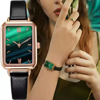Wokai Brändi meeste Kellad Moodsad vabaaja rihm Square Daamid Quartz Watch Käevõru Komplekt Green Dial Lihtne Luksus Naiste Kellad